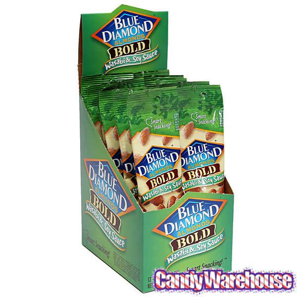 Blue Diamond Wasabi and Soy Sauce Almonds 1.5-Ounce Bags: 12-Piece Box - Candy Warehouse