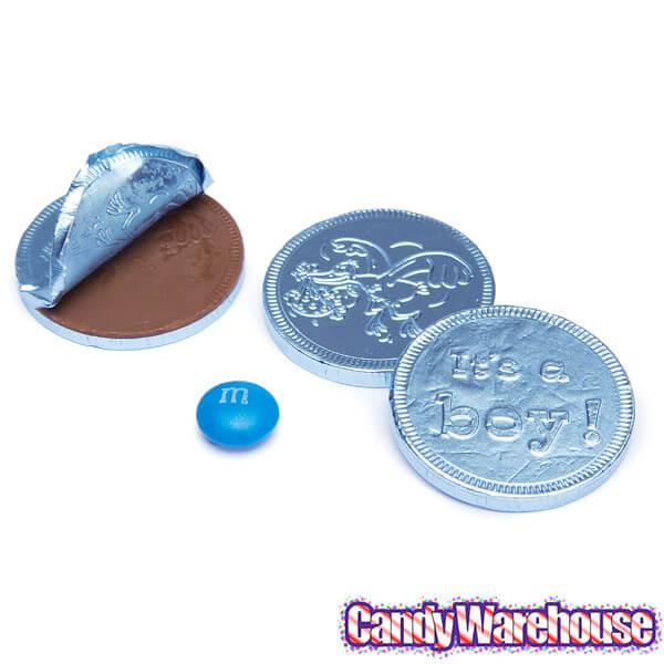 Blue Foiled Baby Boy Milk Chocolate Coins: 1LB Bag - Candy Warehouse