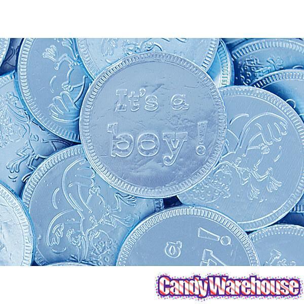 Blue Foiled Baby Boy Milk Chocolate Coins: 1LB Bag - Candy Warehouse