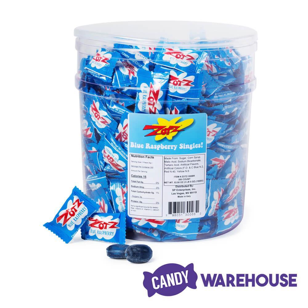 Blue Raspberry Zotz Sour Fizz Candy: 300-Piece Tub - Candy Warehouse