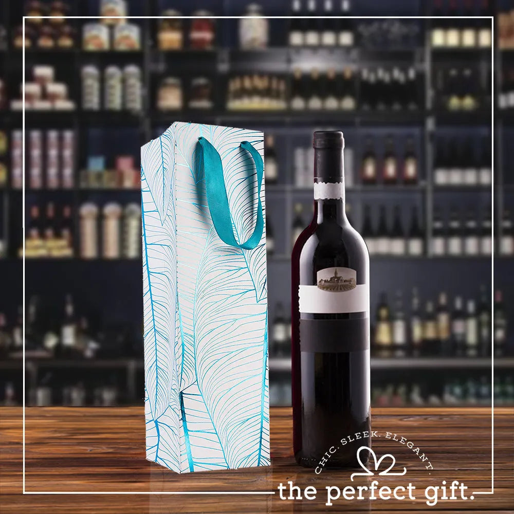 Leaf Design Blue Gift Bags 24 Pack Wine 14"X4"X4"