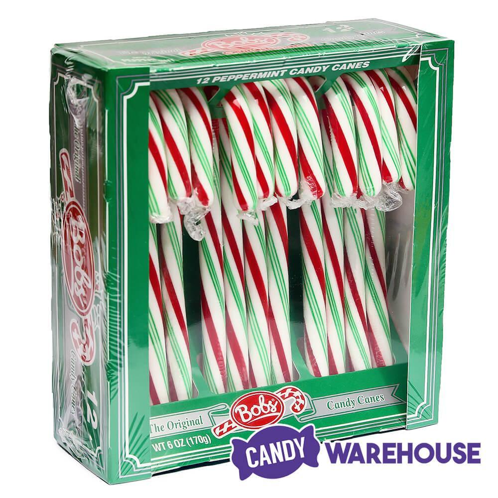 Bobs Sweet Stripes Red, White and Green Peppermint Candy Canes: 12-Piece Box - Candy Warehouse