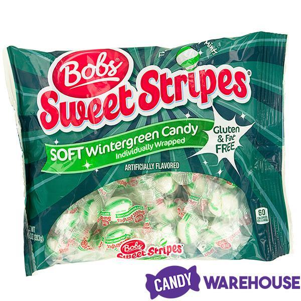 Bobs Sweet Stripes Wintergreen Soft Candy Balls: 50-Piece Bag - Candy Warehouse