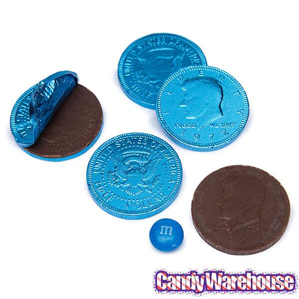 Caribbean Blue Foiled Milk Chocolate Coins: 1LB Bag - Candy Warehouse