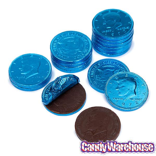 Caribbean Blue Foiled Milk Chocolate Coins: 1LB Bag - Candy Warehouse