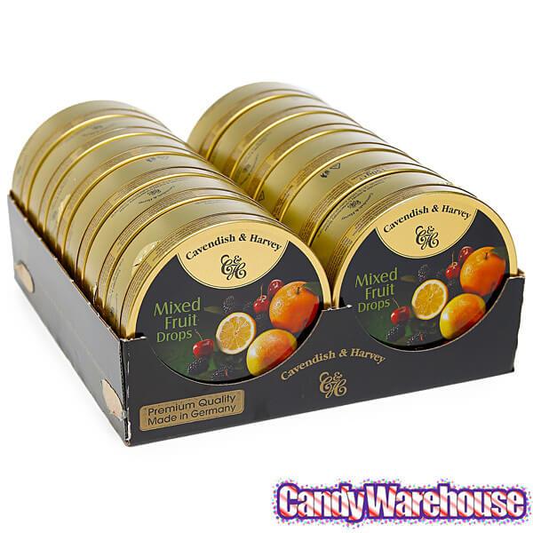 Cavendish & Harvey Hard Candy Drops Tins - Mixed Fruit: 12-Piece Box - Candy Warehouse