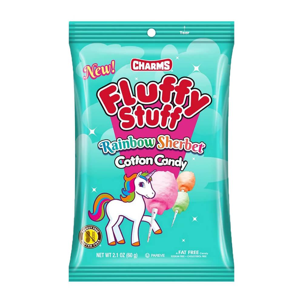 Charms Fluffy Stuff Rainbow Sherbet Cotton Candy Packs: 24-Piece Case - Candy Warehouse