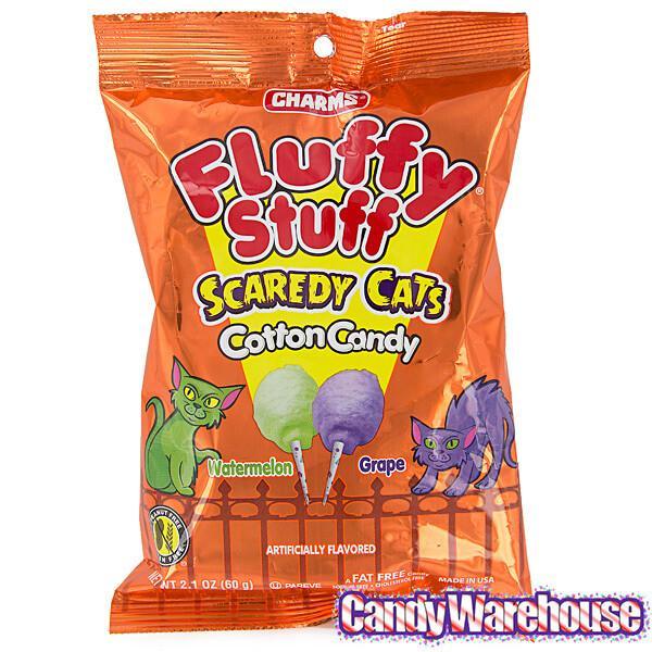 Charms Fluffy Stuff Scaredy Cats Cotton Candy Packs: 24-Piece Case - Candy Warehouse