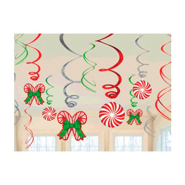 Christmas Candy Cane Hanging Foil Swirls: 12-Piece Pack