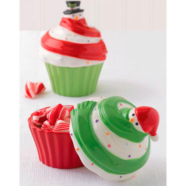 Christmas Cupcake Ceramic Candy Dishes: Set of 2