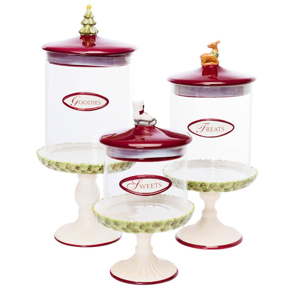 Christmas Glass Candy Canisters: Set of 3 - Candy Warehouse