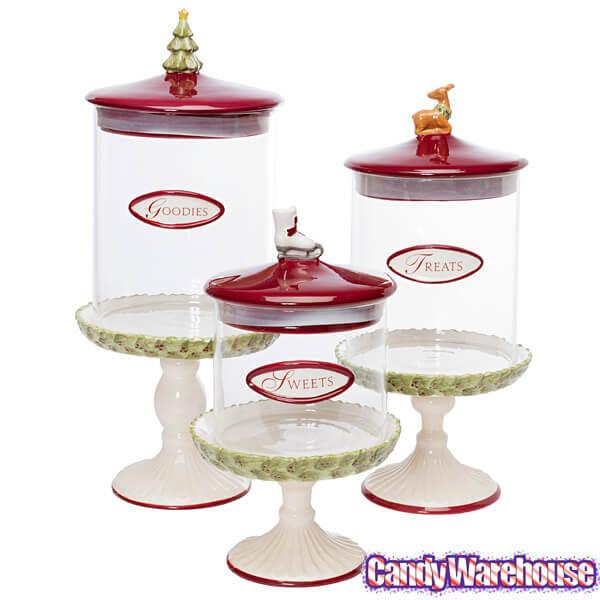 Christmas Glass Candy Canisters: Set of 3 - Candy Warehouse