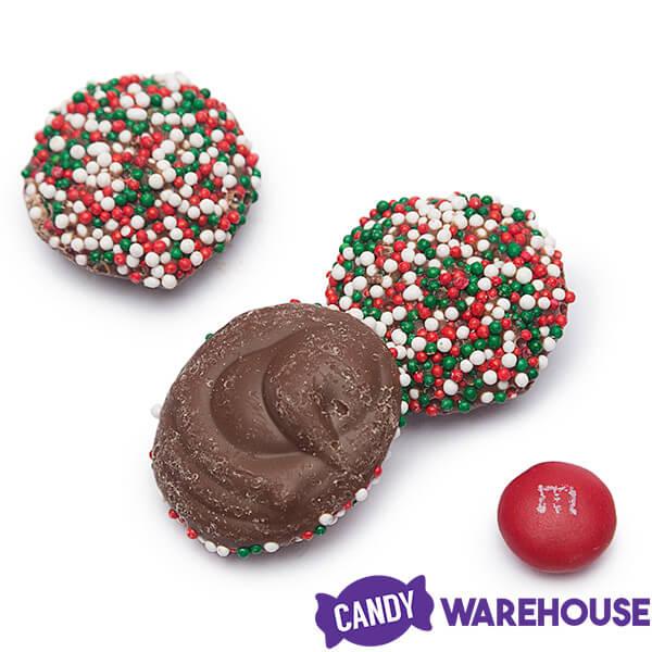 Christmas Milk Chocolate Nonpareils Discs: 1LB Jar - Candy Warehouse