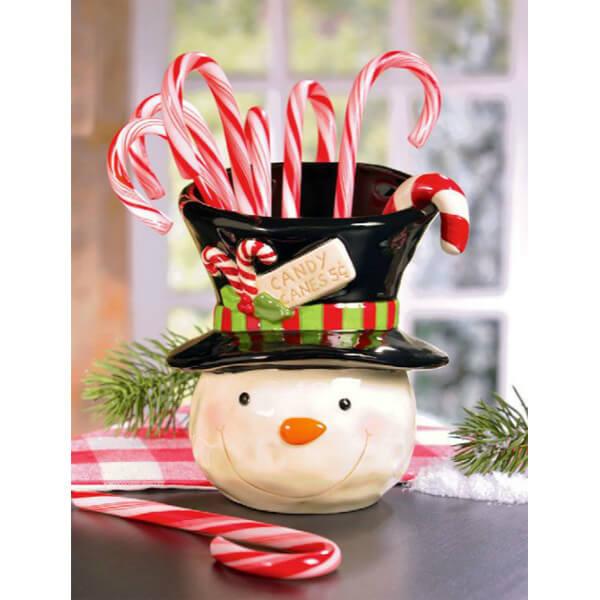 Christmas Snowman Ceramic Candy Cane Holder - Candy Warehouse