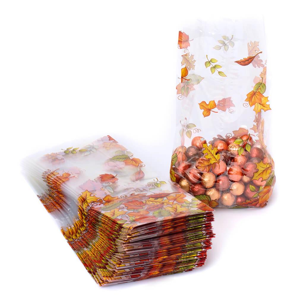 Clear Cello Candy Bags with Autumn Leaves: 100-Piece Box - Candy Warehouse