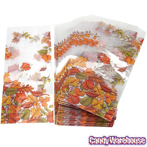 Clear Cello Candy Bags with Autumn Leaves: 100-Piece Box - Candy Warehouse