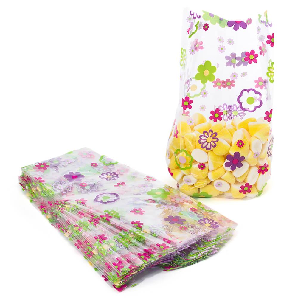 Clear Cello Candy Bags with Groovy Flowers: 100-Piece Box - Candy Warehouse