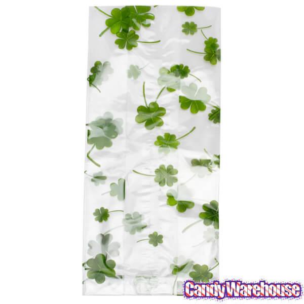 Clear Cello Candy Bags with St Patrick&#39;s Day Clovers: 100-Piece Box - Candy Warehouse