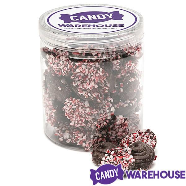 Crushed Peppermint Candy Cane Dark Chocolate Drops: 1LB Jar - Candy Warehouse