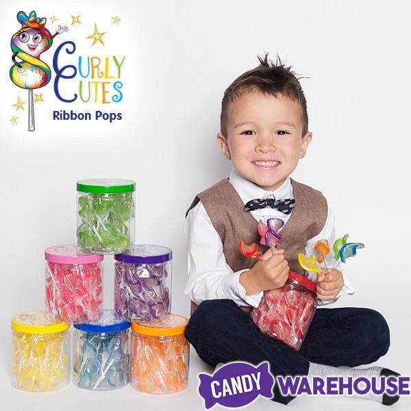 CurlyCutes Petite Crystal Ribbon Pops - Blue Raspberry: 20-Piece Jar - Candy Warehouse