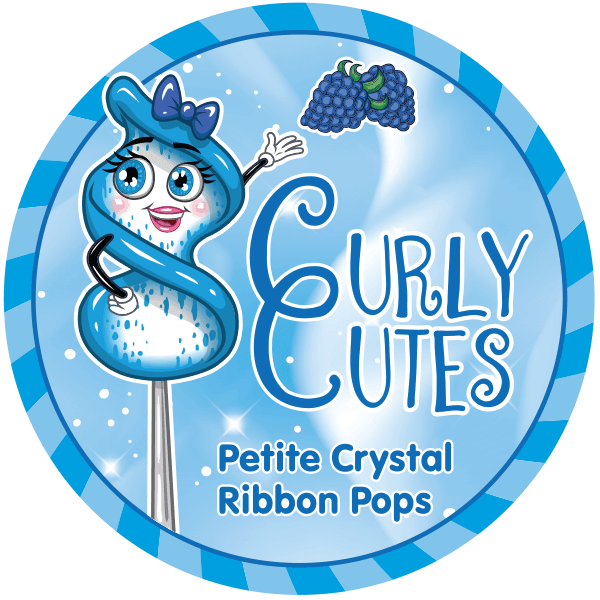 CurlyCutes Petite Crystal Ribbon Pops - Blue Raspberry: 20-Piece Jar - Candy Warehouse