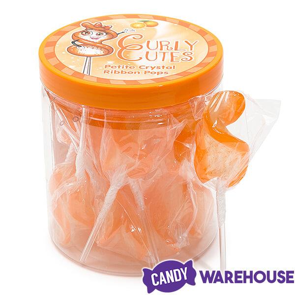 CurlyCutes Petite Crystal Ribbon Pops - Orange: 20-Piece Jar - Candy Warehouse