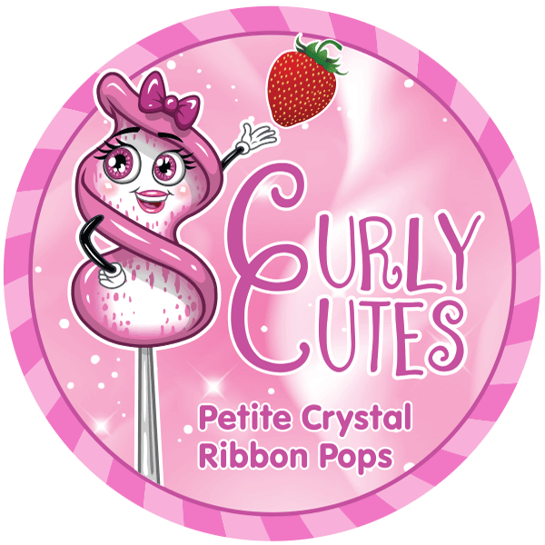 CurlyCutes Petite Crystal Ribbon Pops - Pink Strawberry: 20-Piece Jar - Candy Warehouse