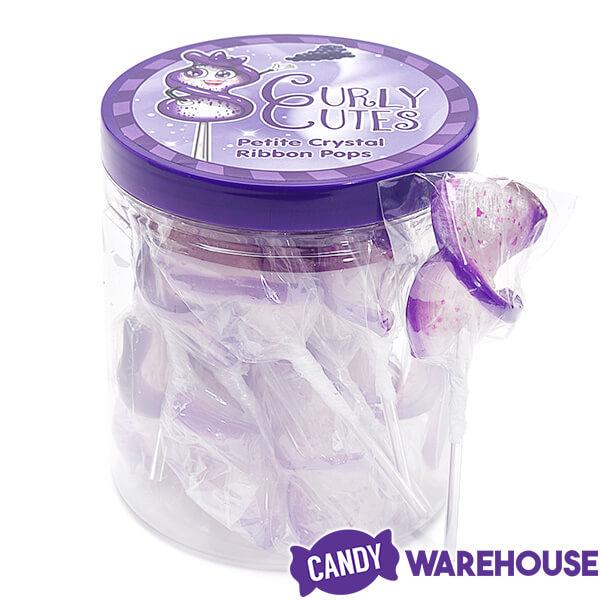 CurlyCutes Petite Crystal Ribbon Pops - Purple Grape: 20-Piece Jar - Candy Warehouse