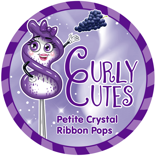 CurlyCutes Petite Crystal Ribbon Pops - Purple Grape: 20-Piece Jar - Candy Warehouse