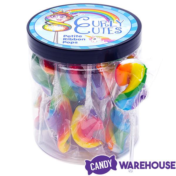 CurlyCutes Petite Crystal Ribbon Pops - Rainbow Cherry: 20-Piece Jar - Candy Warehouse