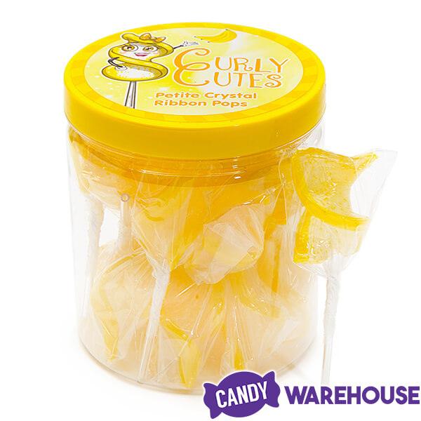 CurlyCutes Petite Crystal Ribbon Pops - Yellow Banana: 20-Piece Jar - Candy Warehouse