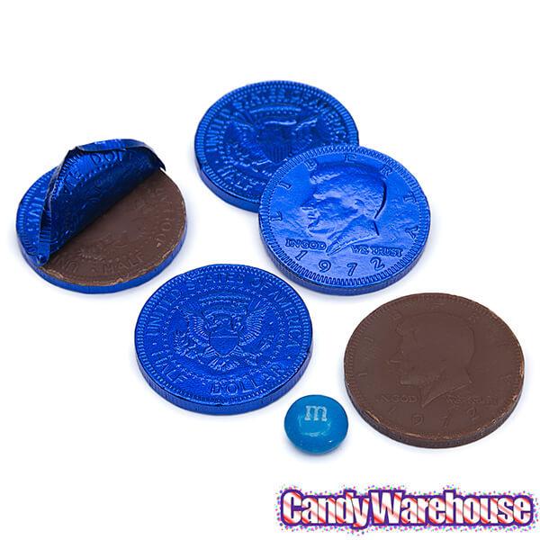 Dark Blue Foiled Milk Chocolate Coins: 1LB Bag - Candy Warehouse