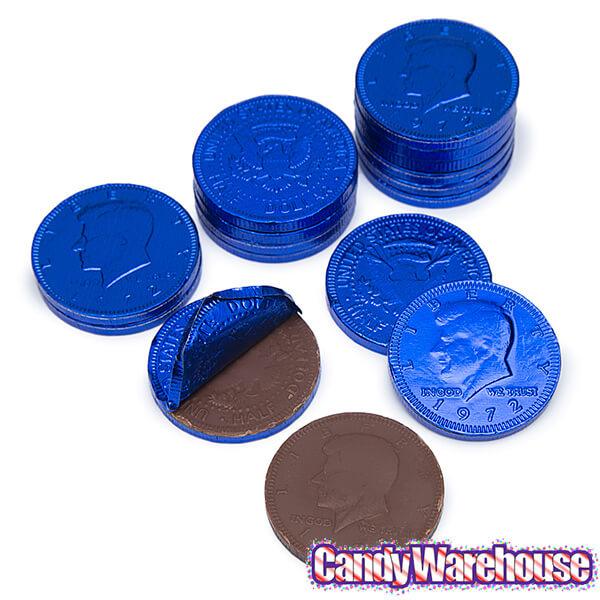 Dark Blue Foiled Milk Chocolate Coins: 1LB Bag - Candy Warehouse