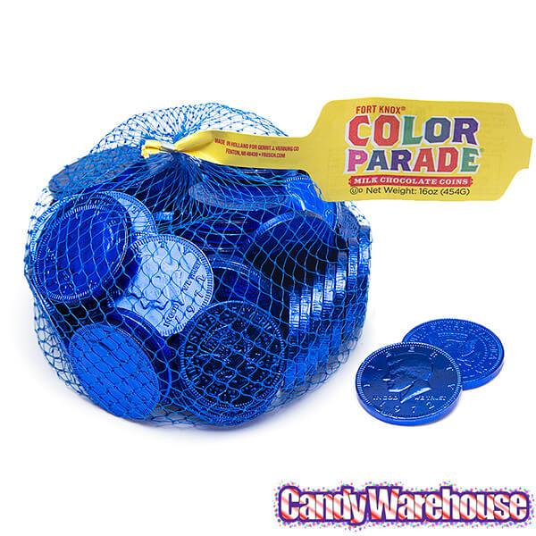 Dark Blue Foiled Milk Chocolate Coins: 1LB Bag - Candy Warehouse