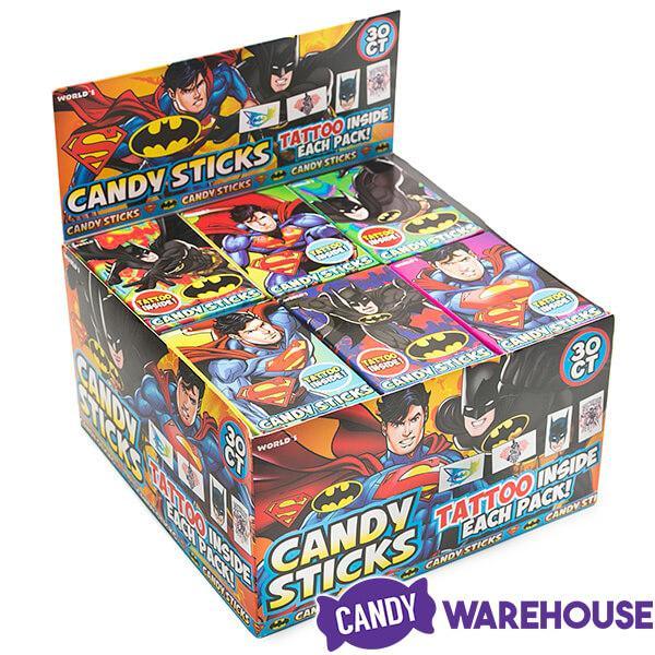 DC Comics Batman and Superman Candy Sticks Packs: 30-Piece Box - Candy Warehouse