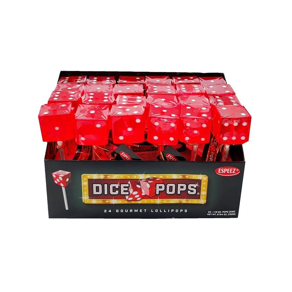 Dice Lollipops - Red: 24-Piece Box - Candy Warehouse