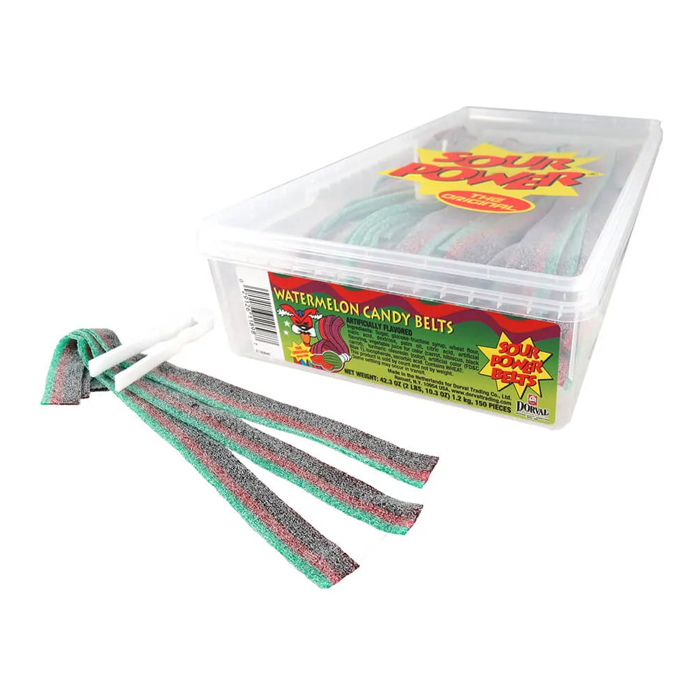 Dorval Sour Power Belts Candy - Watermelon: 150-Piece Tub - Candy Warehouse