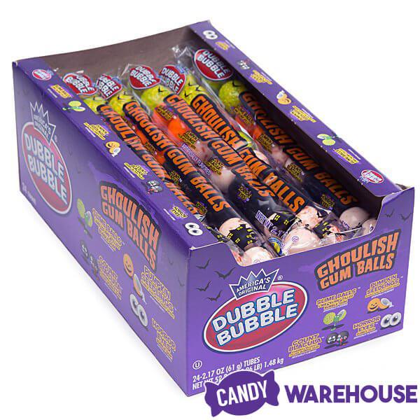 Dubble Bubble Halloween Ghoulish Gumballs 10-Ball Tubes: 24-Piece Box - Candy Warehouse