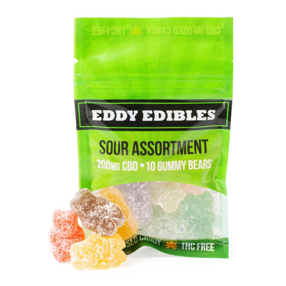 Eddy Edibles Assorted Sour CBD Gummies THC Free 200mg: 10 Gummy Bears ...