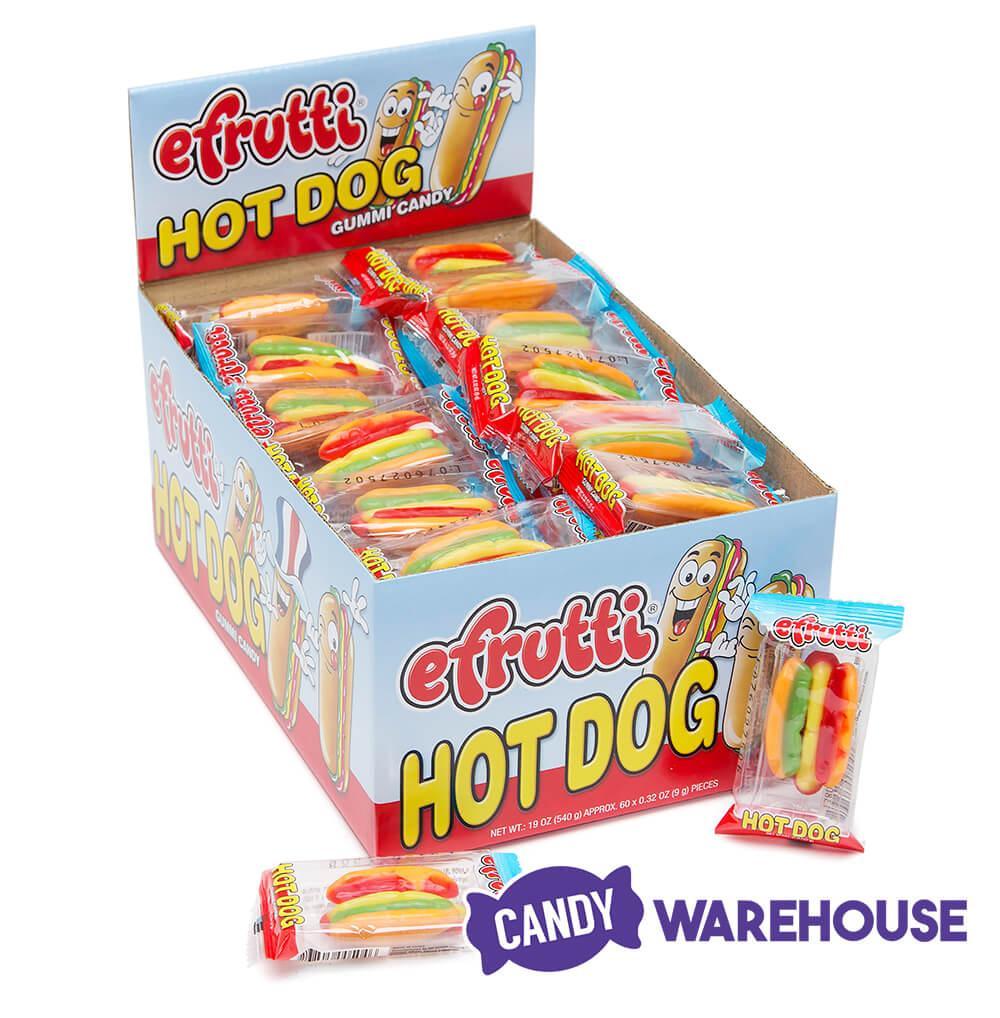 Efrutti Gummy Hot Dogs Candy: 60-Piece Box - Candy Warehouse