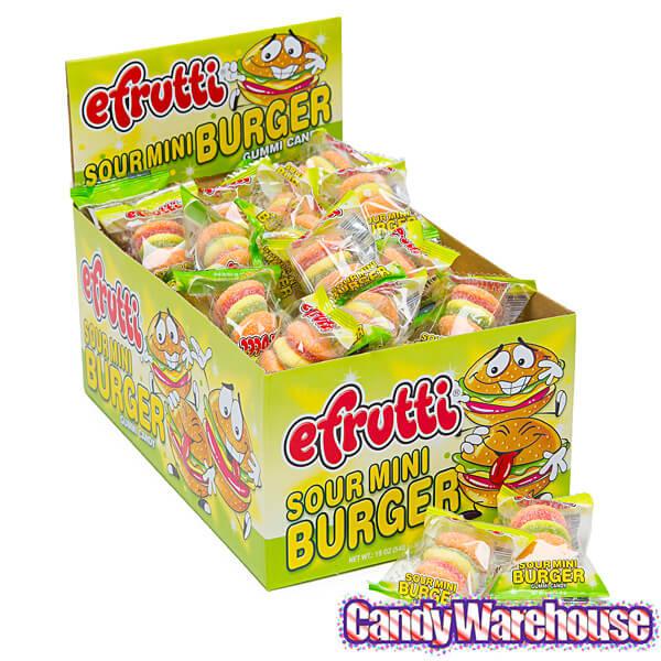 Efrutti Gummy Mini Cheese Burgers Candy - Sour: 60-Piece Box - Candy Warehouse