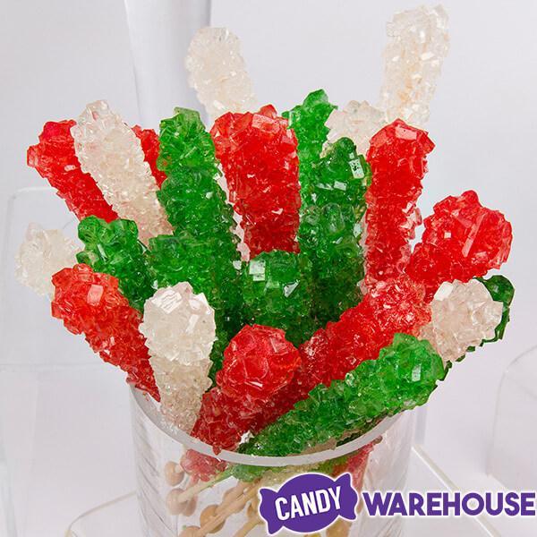 Espeez Rock Candy Crystal Sticks - Christmas Colors Assortment: 36-Piece Tub - Candy Warehouse