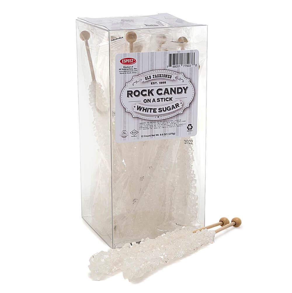 Espeez Rock Candy Crystal Sticks - White Sugar: 12-Piece Box - Candy Warehouse