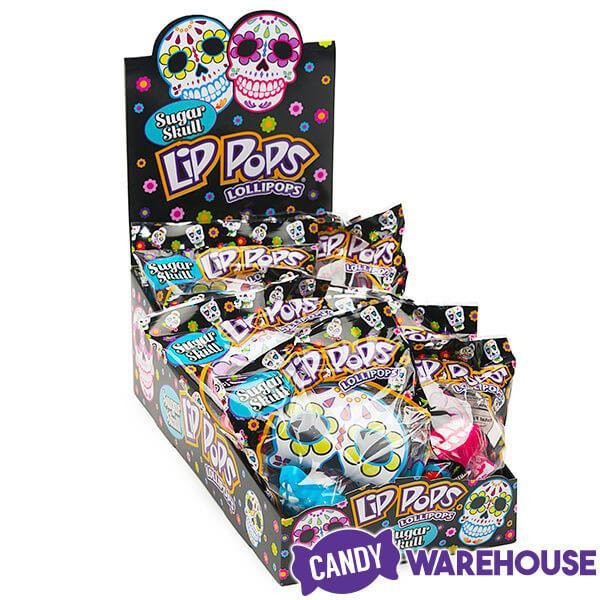 Flix Candy Day of the Dead Sweet Skull Lip Pops Candy Packs: 12-Piece Display - Candy Warehouse