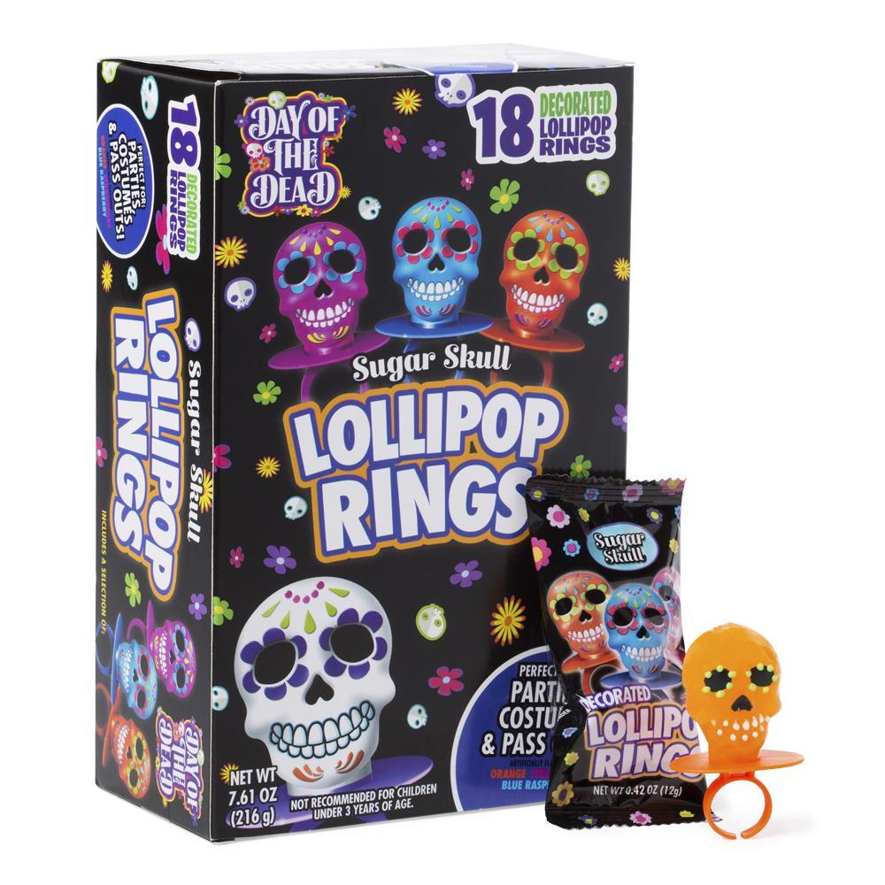 Flix Day of the Dead Lollipop Rings Candy: 18-Piece Box - Candy Warehouse