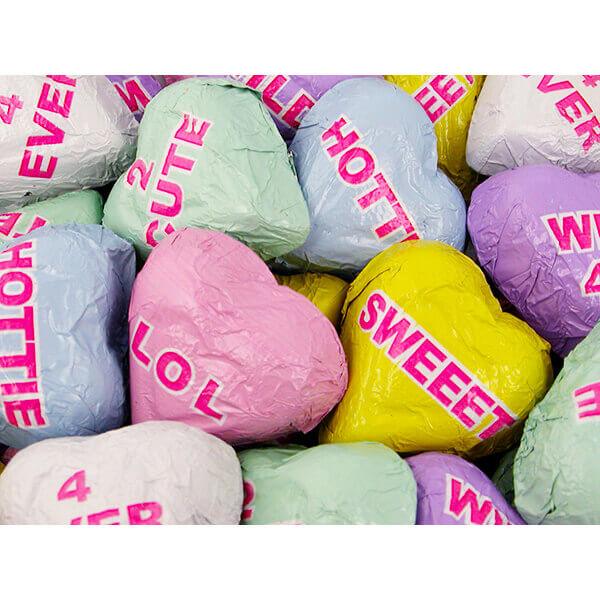 Foiled Conversation Milk Chocolate Candy Hearts: 4LB Bag - Candy Warehouse