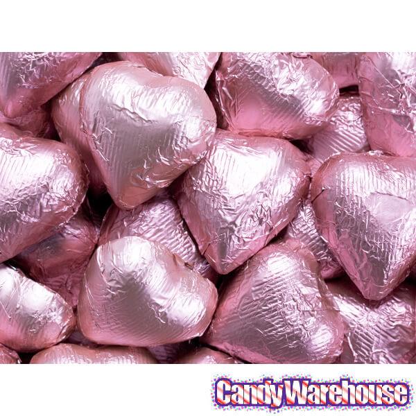 Foiled Milk Chocolate Hearts - Light Pink: 2LB Bag - Candy Warehouse