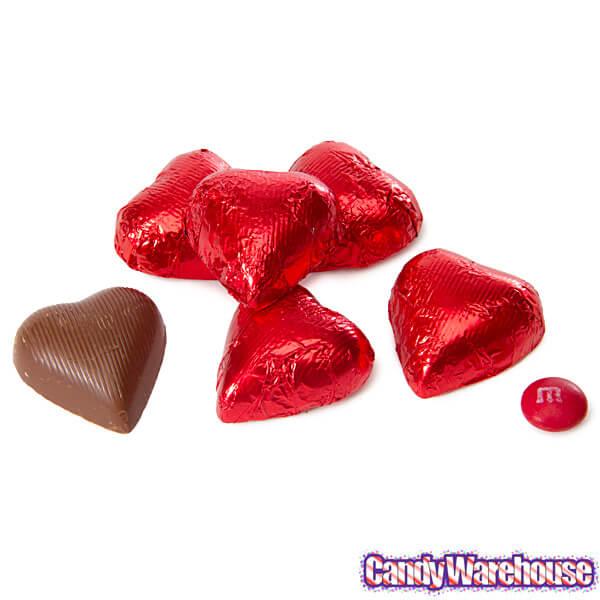 Foiled Milk Chocolate Hearts - Red: 2LB Bag - Candy Warehouse