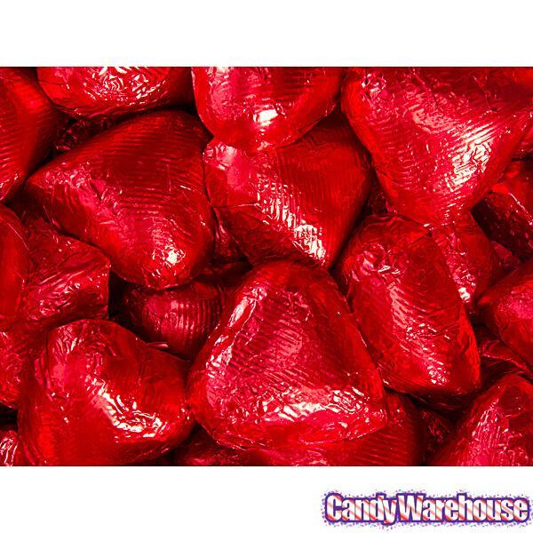 Foiled Milk Chocolate Hearts - Red: 2LB Bag - Candy Warehouse