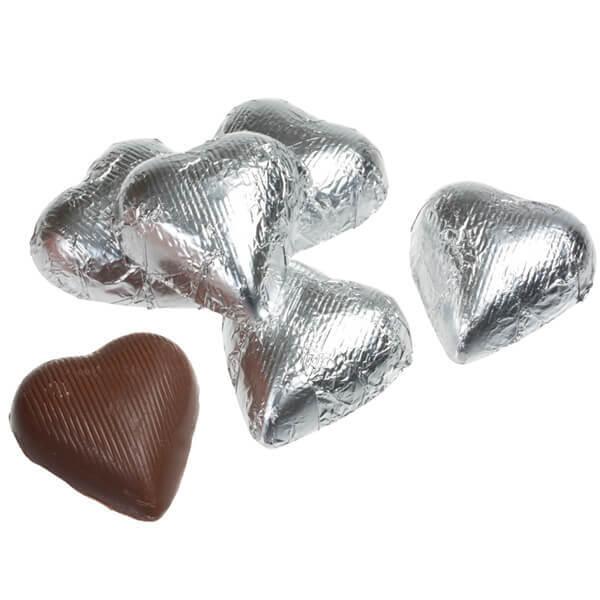 Foiled Milk Chocolate Hearts - Silver: 2LB Bag